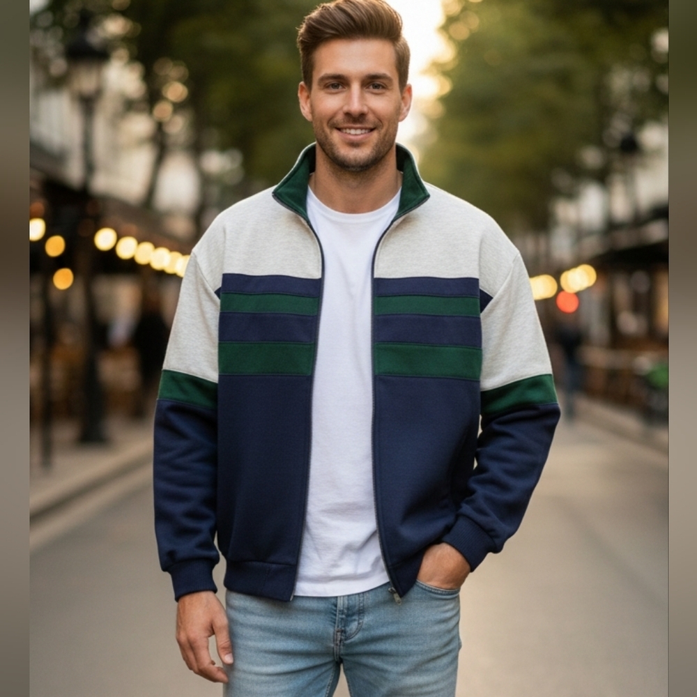 {Claybrooke Sport} 1990s Men's Vintage Zip Up Color Block Fleece Jacket